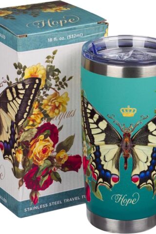 1220000322806 Hope Teal Butterfly Stainless Steel Travel Tumbler Isaiah 40:31