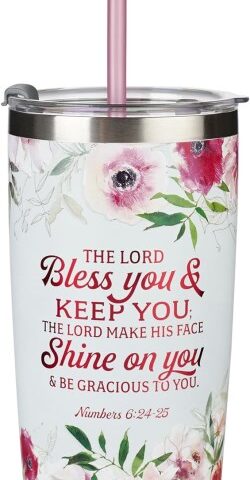 1220000323049 Bless You And Keep You Floral Stainless Steel Travel Tumbler With Straw Num
