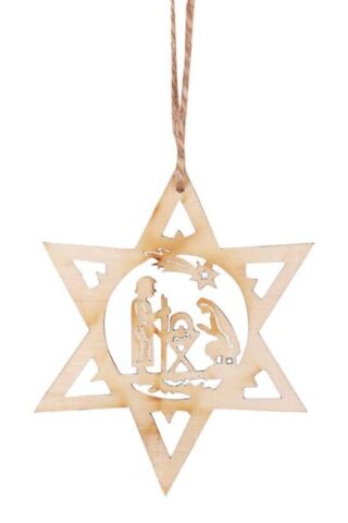 603799211079 Wood Star With Cutout Holy Family Design (Ornament)