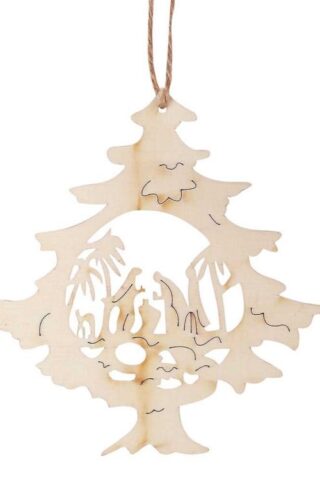 603799211086 Wood Tree With Cutout Holy Family Design (Ornament)