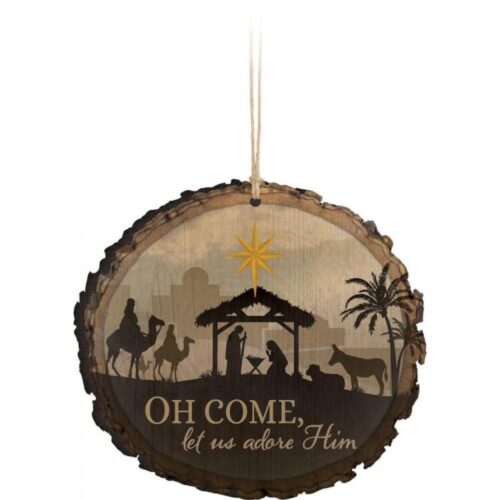 656200198889 O Come Let Us Adore Him Sliced Log (Ornament)