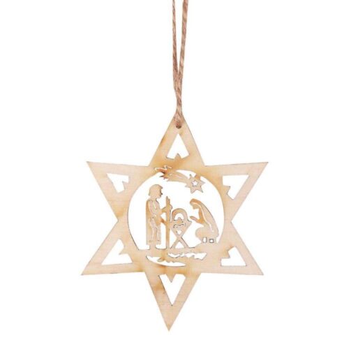 603799211079 Wood Star With Cutout Holy Family Design (Ornament)