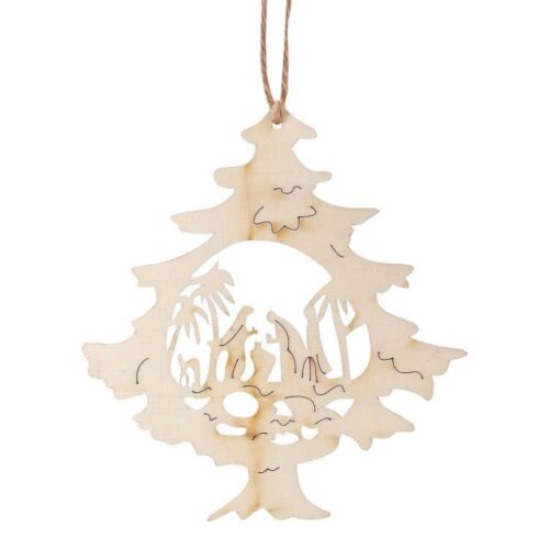 603799211086 Wood Tree With Cutout Holy Family Design (Ornament)