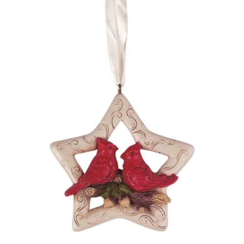 603799211116 White Star With Cardinals (Ornament)