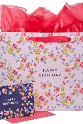 1220000138292 Pink & Purple Gift Bag with Card and Tissue Paper Set - Happy Birthday