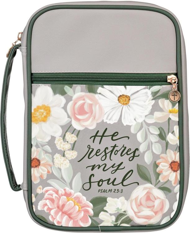 1220000721364 Premium Vegan Leather Inspirational Bible Cover for Women: He Restores My Soul E