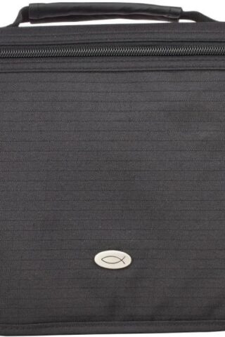 6006937070622 Jesus Fish Badge Black Canvas Bible Cover for Men and Women  Large Zippered Tri-