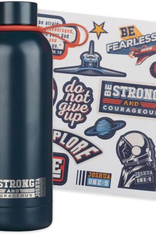 6006937170346 Strong And Courageous Blue Stainless Steel Water Bottle Joshua 1:9
