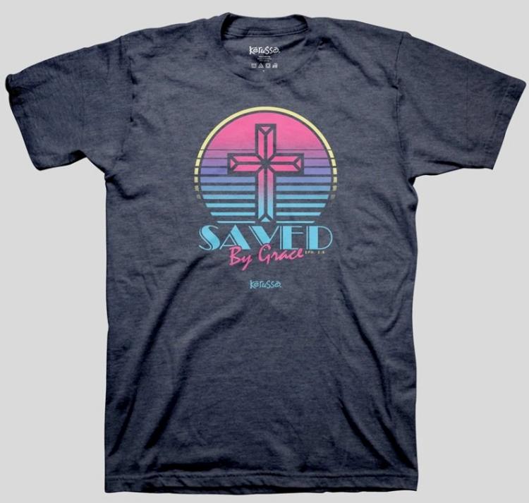 612978661147 Kerusso Womens Saved By Grace Cross (Small T-Shirt)
